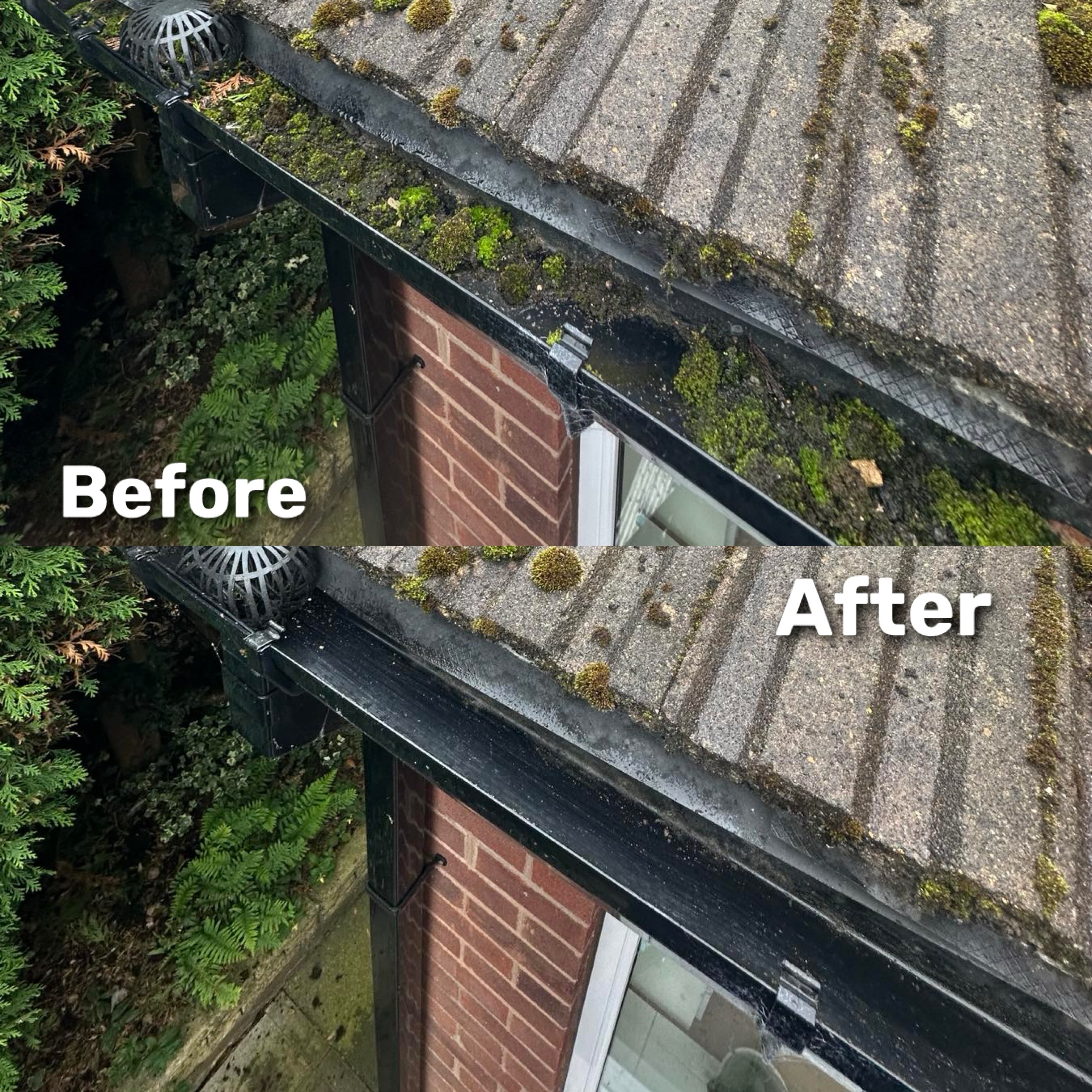 Gutter cleaning before and after